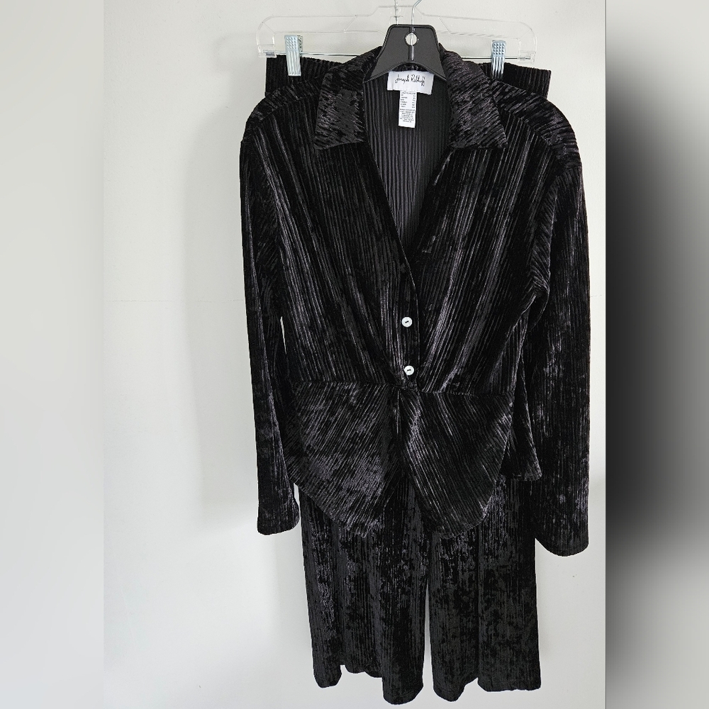 Jos Ribkoff Set Black Velvet Ribbed Set Top And Pants - Picture 2 of 10